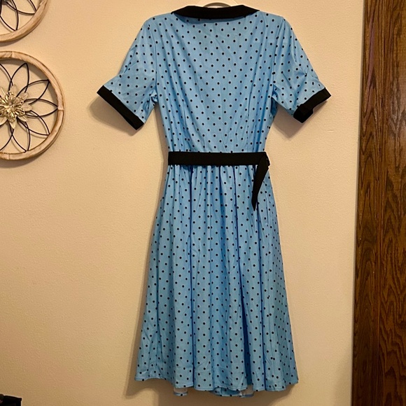 Women’s Blue and Black Polka-Dot Dress, NEVER WORN, Size Medium - Picture 2 of 9